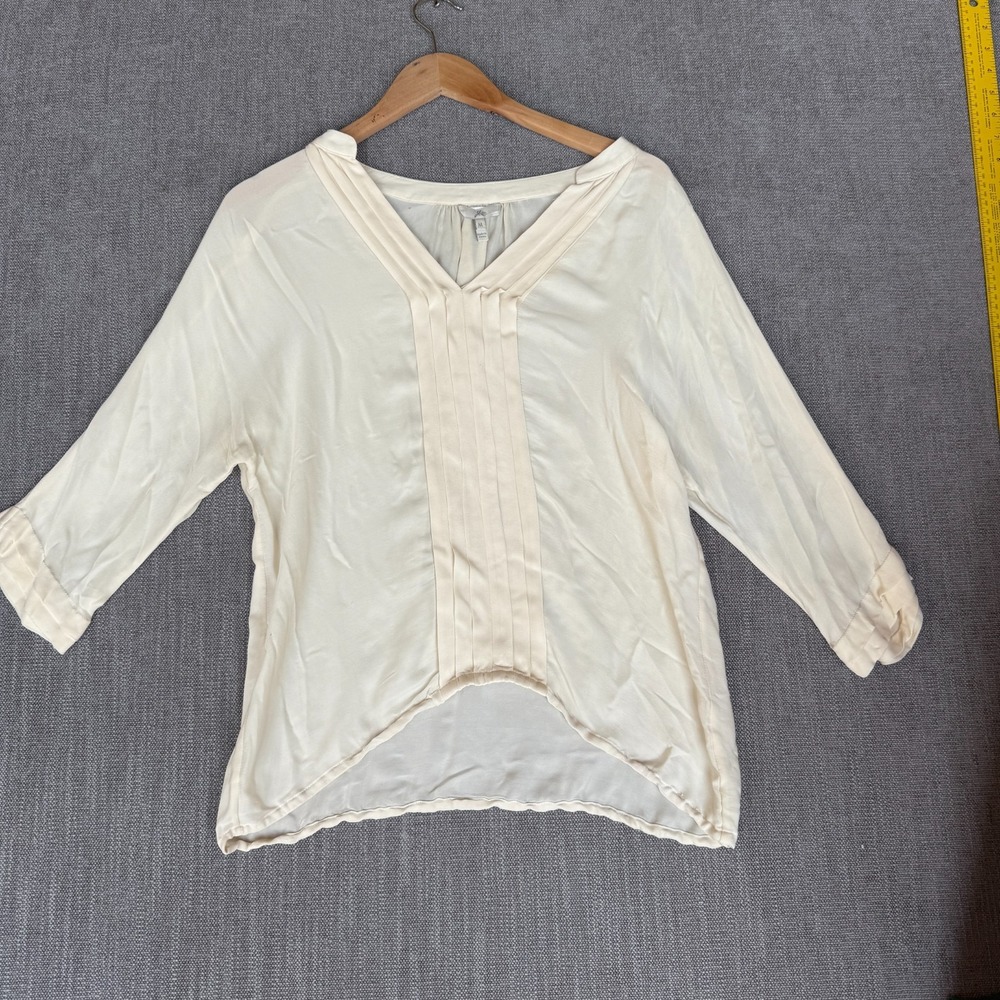Joie Blouse Top Womens M Cream Pintuck Pleat High Low Hem Minimalist Pullover